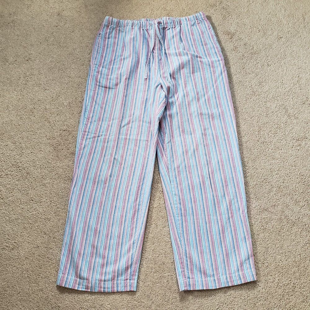 Orvis Women's Striped Cotton Pants Drawstring Elastic Waist Pockets Size Small